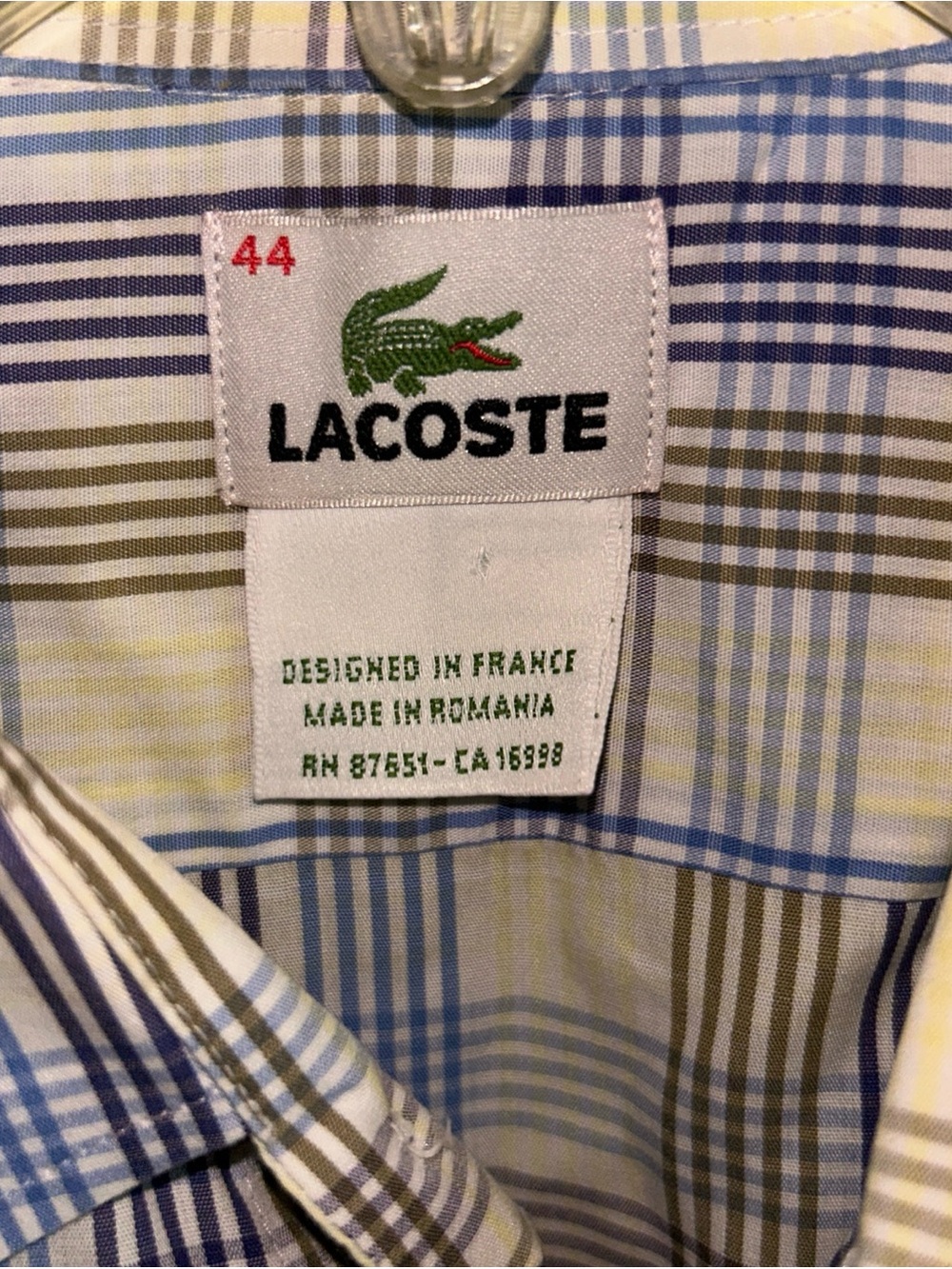 Lacoste Men's Plaid Button-Down Shirt in Blue, Green & Yellow